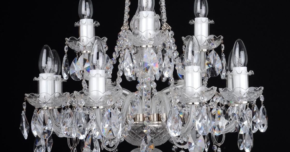 12 Arms Silver crystal chandelier with cut crystal almonds