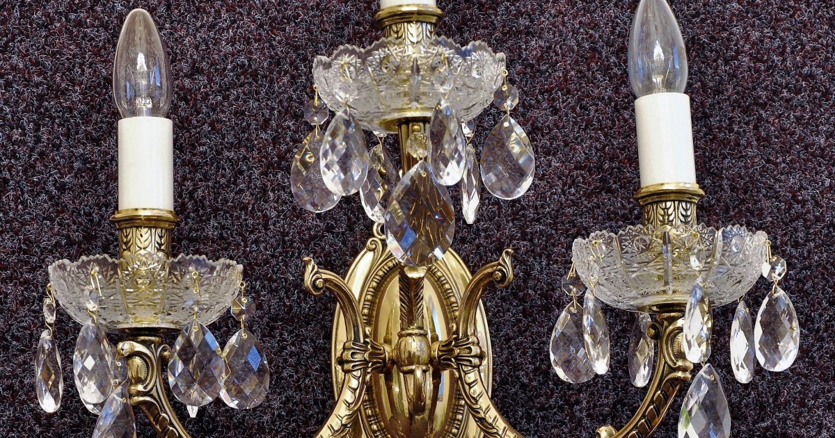 3 Arms Cast brass wall light with PK500 hand cut & Crystal almonds