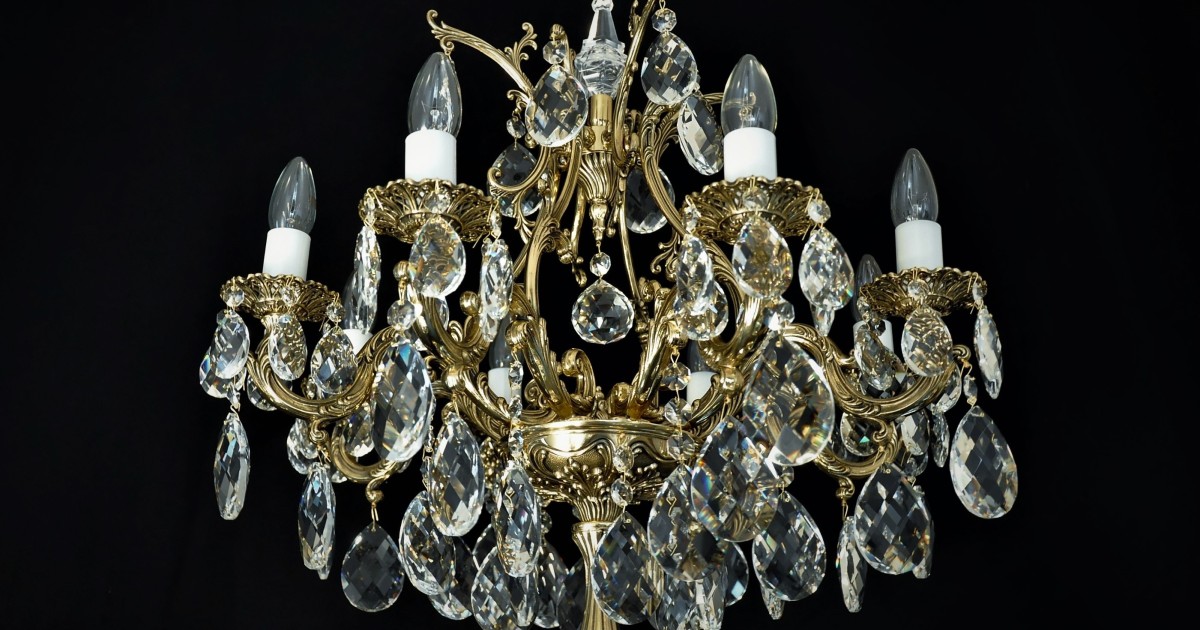 8 Arms Cast brass crystal floor lamp with crystal spike & crystal almonds |  Bohemian glass