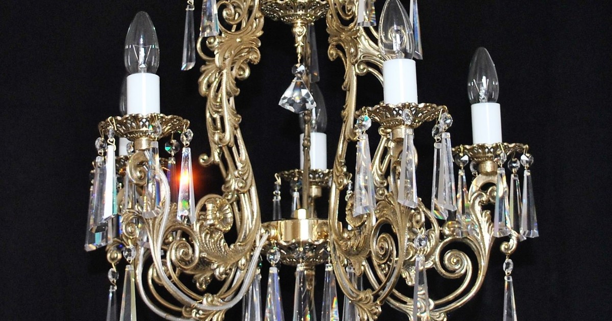 Large 12-arm cast brass chandelier Gold Lyre