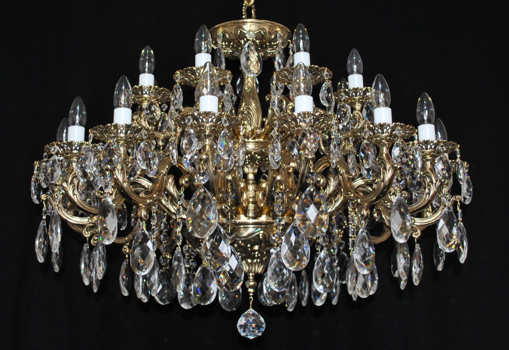 Antique Vintage Brass & Crystals French Chandelier With 12 Arms Chandelier  Light