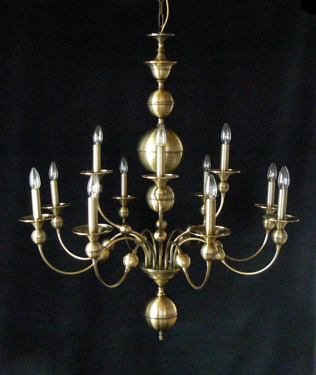 Dutch brass 6 arm chandelier