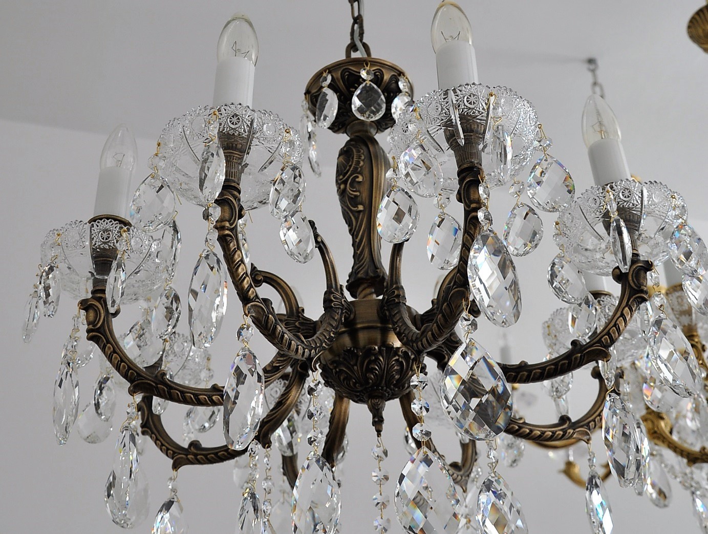 Antique / Vintage Small Crystal Chandelier Vintage Brass Chandelier Ceiling  Lamp
