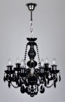 A view of a black crystal chandelier including a silver metal ceiling rose