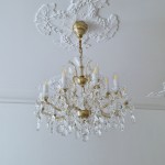 Original Czech chandelier with 15 bulbs with a glass cover of the ceiling rose