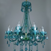 Blue-green crystal chandeliers and lamps in turquoise color