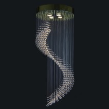 Modern crystal chandeliers with round mirror and crystal helix (apartment interiors)