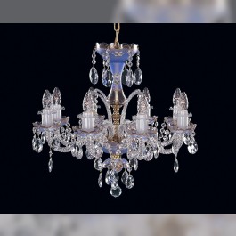 8-arm sky blue crystal chandelier with high enamel flowers on blown glass glass