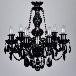 The 6 Arms Silver crystal chandelier with Black almonds and black crystal chains.