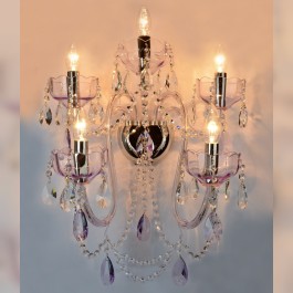 Large crystal wall light with amethyst purple glass - lit state