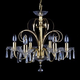 The 6 Arms plain crystal chandelier with cut crystal hooves and glossy polished brass parts.