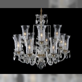 Luxury Czech crystal chandelier with 12 tulip flower-shaped engraved vases - view from above