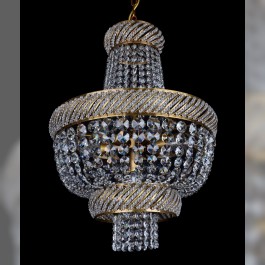 Basket crystal chandelier with three spiral bands with cut crystal pearls