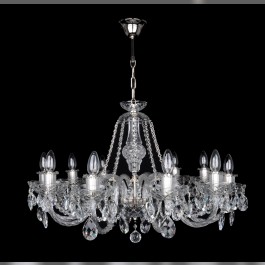 10-arm crystal chandelier of molded crystal glass and silver metal, cut crystal almonds PRECIOSA