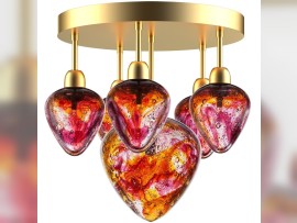 Red chandelier with six hearts and gold metal