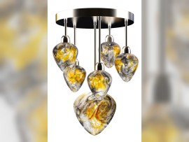 Frosted metal and smoky glass chandelier