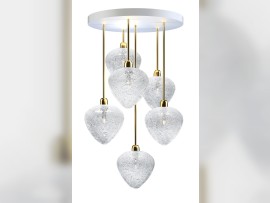 Chandelier made of gold metal and clear glass with bubbles