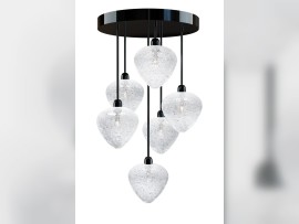 Chandelier made of black lacquered metal and clear glass with bubbles