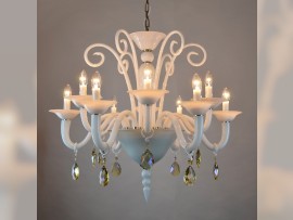 White chandelier with honey crystal almonds