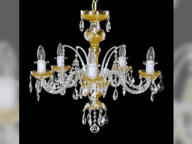 5-arm yellow crystal chandelier with almonds