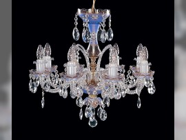 8-arm Sky blue smaller chandelier with crystal almonds