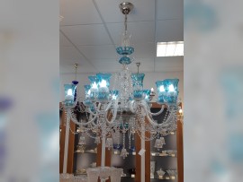 12-arm blue crystal chandelier with crystal vases