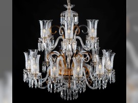 18-arm crystal chandelier with diamond cut vases, amber glass