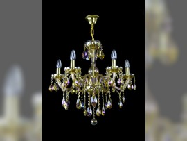 6-arm chandelier made of plated crystal in the shade of amber