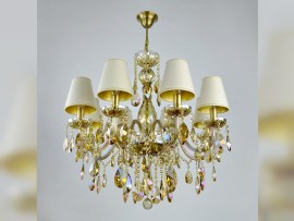 Amber plated chandelier with 8 arms and lampshades