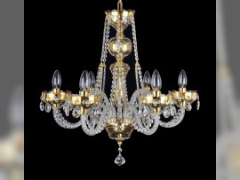 Detail - 6-arm GOLD crystal chandelier with glass flowers