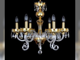 another type of 6-arm GOLD crystal chandelier with glass flowers