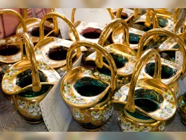 Traditional BOHEMIAN glass - gold painted glass baskets