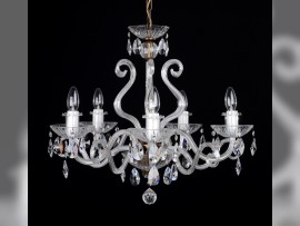 The 5 arms crystalchandelier with large glass horns - detail