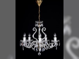 The 5 arms crystalchandelier with large glass horns