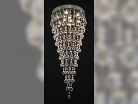 Larger version of chandelier with balls - silver metal, dia 50 x 110 cm - lit