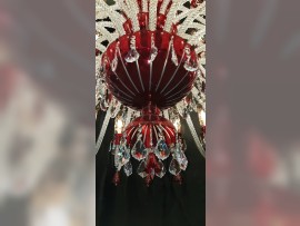 Large lower bowl of the chandelier made of red cut glass