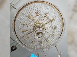 View of the basket chandelier from below.