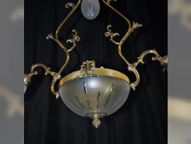 Cut bowl of chandelier made of sandblasted glass