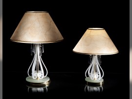 Table lamps with lampshades made of white frosted glass