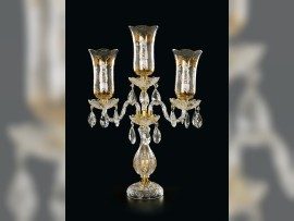 3-arm luxurious gold crystal lamp with painted vases