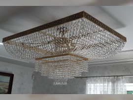 chandelier in the shape of a rectangle with rhinestones and 16 bulbs