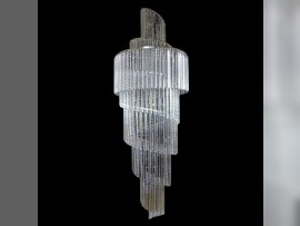 Tall chandelier "waterfall" made of long crystal prisms