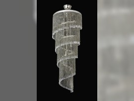 Silver spiral chandelier made of clear crystal glass