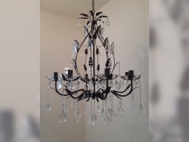 Mahagony brown crystal chandelier with metal arms