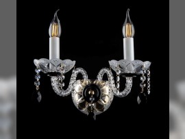 Black&White 2-arm  finely and deeply ground crystal wall sconce with black almonds