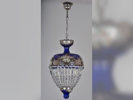 Crystal basket made of blue cobalt glass painted with platinum