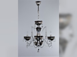 The combination of silver high-enamel decoration and shiny silver metal chandelier parts excel on the black (hyalite) glass.