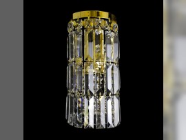 another view of smaller wall light with crystal prisms & crystal balls gold finish - turned off