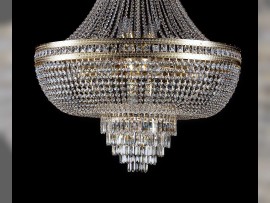 Detail of Large  basket chandelier lined with square stones