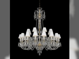 Large Baccarat chandelier with 24 arms and textile lampshades